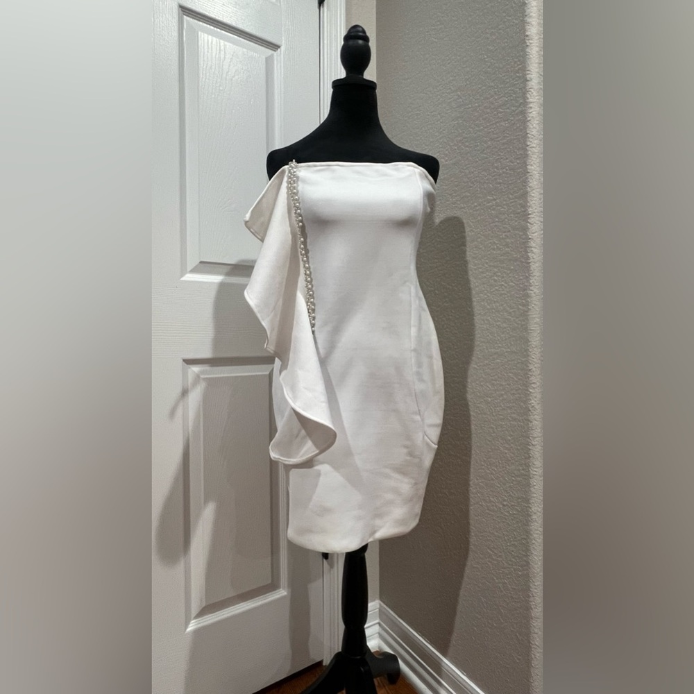 Shop Michella Ruffle Pearl Trimmed Mini Dress Size Large